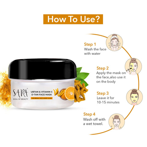 Sara Ubtan D-TAN® Facemask with Vitamin C and Turmeric for glowing skin | with Radiance D-TAN® Face Wash | 430gm